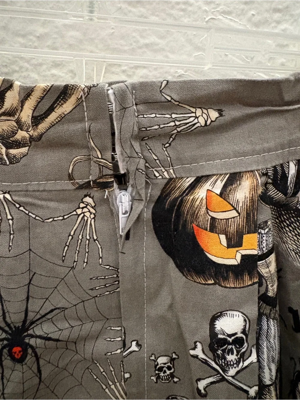 Source Unknown Gray Halloween Print Circle Skirt with Orange Accents